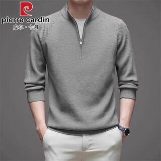Pierre cardin half-zip cardigan men's winter mature t-shirt men's base knitted velvet thickened warm stand-up collar sweater for men 6693 gray 2xl recommended 141-160jin jin equals 0.5 kg