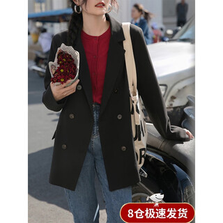 Harudi casual small suit jacket women's autumn and winter new design small suit workplace commuting wear small women's clothes black l 105-120jin jin is equal to 0.5 kg