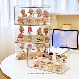 Feng shang blind box storage box ladder figure display rack transparent dustproof large capacity trendy toy model display cabinet storage box white double layer ladder model 1 pack
