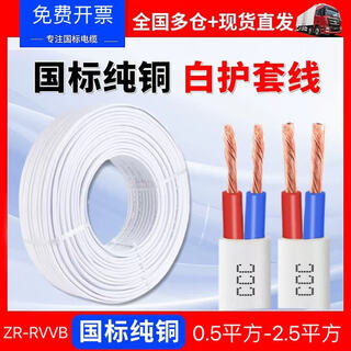 Zjdx power cord wire 2-core rvvb.0.75/1/1.5/2.5/4 square soft sheathed line waterproof and anti-freeze parallel line white leather-national standard pure copper 2 core 0.75 square 5 meter foot/delivered with tape + pen + plug + socket