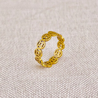 Fat donglai's same style gold copper coin ring new year's bafanglaicai 2025 new plain ring ring for best friend qianduo bafanglaicai copper coin ring qianduoduo us code no. 7 105-120jin jin equals 0.5kg counter
