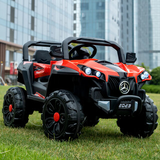 Qiyu enlarged body off-road children's electric car can seat four-wheel charging toy remote control car for children red dual-drive remote control early education music and light swing