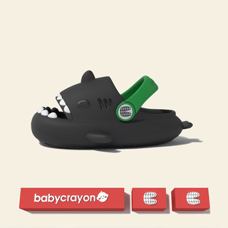 Babycrayon shark children's clog shoes summer boys and girls indoor home sandals soft sole non-slip beach slippers summer outer wear small titanium black 16 cm inner length 160 suitable for feet 15.5cm long
