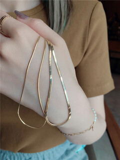 Ouyin fashion high-end korean pure gold 14k gold necklace european and american temperament snake bone chain naked chain plain chain without pendant clavicle chain dense chain 1.2mm thick and long 40cm one piece