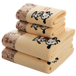 Shantou lincun bath towel, towel absorbs more water than pure cotton, adult men and women face wash household quick-drying swimming three-piece set without shedding, brown dog three-piece set 1 bath towel + 2 towels 70x140cm