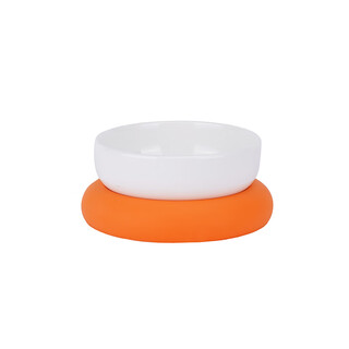 Zeze cat bowl ceramic pet bowl protects cervical vertebra dog bowl anti-tip cat food and drinking water double bowl pet supplies white + orange (single) cat food and water bowl universal