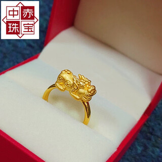 Zhongchi gold pixiu ring 999 pure gold couple ring leather new style transfer bead tail ring female personalized pure gold ring no. 8 1.45-1.55g
