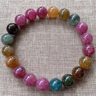 Natural tourmaline bracelet colorful brazilian color raw stone wangfu beads 8mm 23 pieces