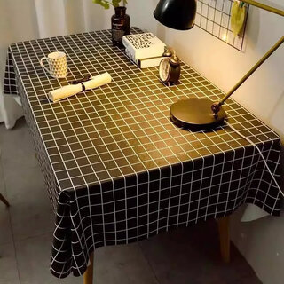Selected pvc plastic tablecloth, anti-scalding, anti-oil, no-wash tablecloth, girly heart ins rectangular dining table, pvc black plaid 140*220cm