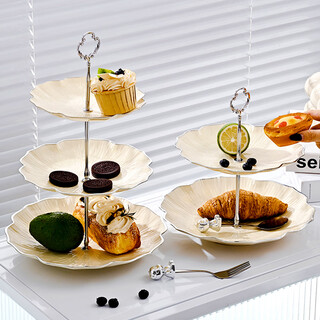 Yu boyan light luxury fruit plate multi-layer living room home coffee table snack rack dessert table snack display plate candy plate front desk fruit plate丨cream white丨three layers