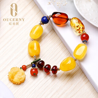 Ouchini beeswax duobao bracelet blood amber amber and amber rose pendant women's 4007 duobao bracelet (ready shipping)