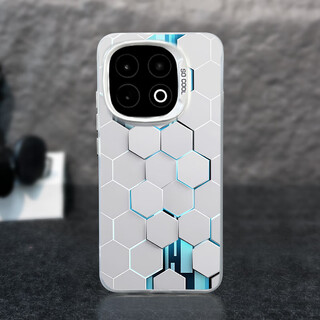 Simei suitable for iqoo13 mobile phone case new color silver laser protective cover iqoo large hole lens new ikoo creative color honeycomb pattern anti-fall for men and women iqoo13 through silver-color honeycomb c37 + mobile phone film color silver shell