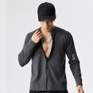 Lutielang stand collar cardigan long sleeve sports jacket men's autumn and winter running and cycling suit windproof stand collar jacket gray xl
