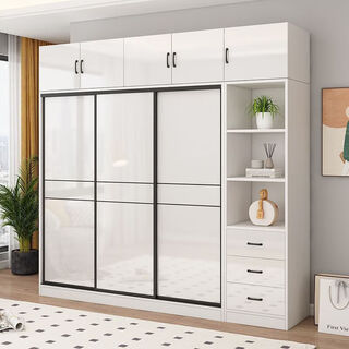 Wardrobe household bedroom sliding door modern simple economical bright storage simple assembly storage sliding door wardrobe free entry package installation length 100 width 50 height 180 main cabinet bright board