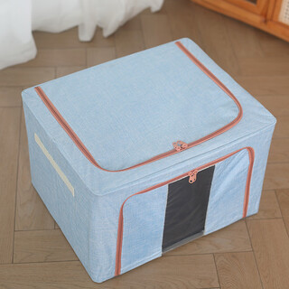 Chenzhi shangpin fabric storage box cotton and linen foldable storage box thickened steel frame baina box sundry clothing storage box home blue 66l (50*40*33cm)
