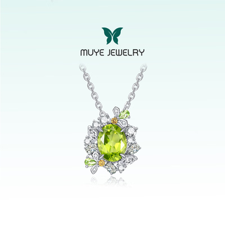 Muye zhang bichen's same style natural colored treasure 925 silver peridot gemstone necklace firefly necklace original design firefly necklace