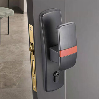 Huili customized silent door lock luxury bedroom door lock universal solid wood door handle black gold straight push door lock xf01 gray red (free hinge door latch) 35-50mm universal type with key