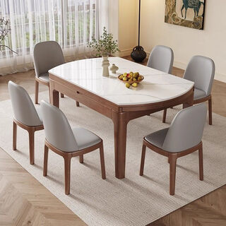 Slate solid wood dining table and chair combination modern simple household small apartment dining table square and round dual-purpose telescopic folding dining table 1.2 meters single table 12mm thickened slate