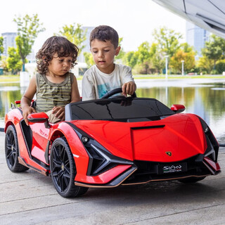 Teacher ma lamborghini children's electric car parent-child four-wheel car remote control sports car children and babies can sit on toy car supreme paint red + 24v15a + voice interaction electric drive
