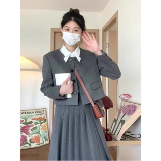 Lecali preppy style suit jacket spring and autumn half-length skirt women's small fragrant design sense winter inner skirt suit style small fragrant style suit jacket + skirt l 110