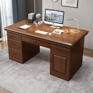 Quincegirl2024 new solid wood desk thickened boss desk office with drawer lock single chinese style thickened upgraded a walnut desk 1.4x0.7x0.75 meters