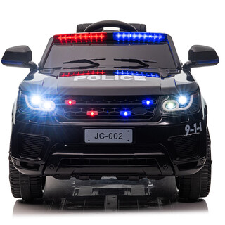 Work baby children's electric car four-wheel remote control toy car can sit in an adult off-road parent-child car, a child's baby double police car, children's model black, four-wheel drive + soft wheel + leather seat, electric drive