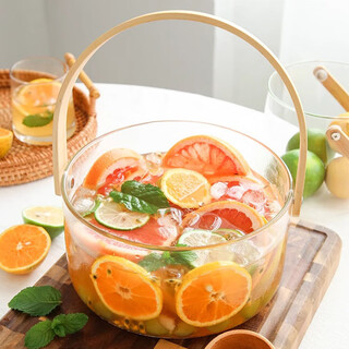 Glimmer fruit bucket container transparent portable glass bucket outdoor summer picnic fruit bucket basin happy bucket ice bucket ice bucket large 200*100 basket (amber)
