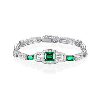 Chishi shining life new chinese style yellow diamond aquamarine sakura pink diamond color 925 silver bracelet women's 17.5cm cultured emerald