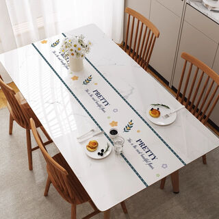 Colorful butterfly tablecloth no-wash waterproof and oil-proof pvc dining table mat light luxury high-end soft glass living room coffee table mat tablecloth cyan daisy 85*135cm