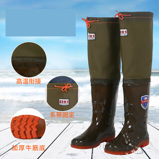 Fishing shoes, anti-snake bite water shoes, high-tube rubber shoes, men's long-tube over-the-knee waterproof lure rain boots, fashionable water boots, large size 703 dark green water shoes, 60 cm high, according to standard 44