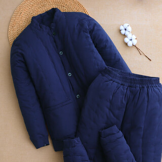 Handmade cotton cotton jacket and trousers suit for men under the age of 10, loose inner wear for middle-aged and elderly people, old-fashioned high-waisted winter thickened home, navy blue 2xl recommended 125-140jin jin equals 0.5 kg
