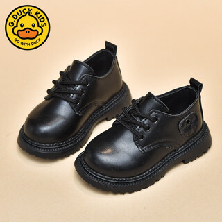G.duck little yellow duck boys' leather shoes british style 2024 spring soft sole children's baby shoes korean style lace-up little girls leather shoes black 23