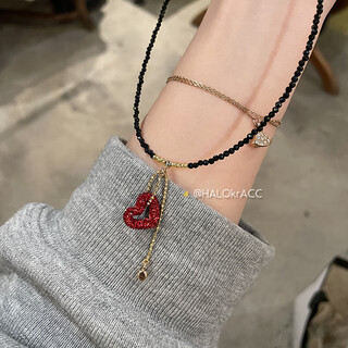 Puri halokracc korean generation twinkling crystal hollow red heart peach heart black crystal thin chain dark flash choker necklace pre-order is red heart pendant choker