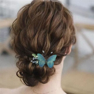 Tang funi hairpin women's back head horizontal clip embroidered butterfly hair accessory elegant adult hairpin clip half-tied hairdress top clip blue
