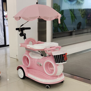 Letsfind children's rocking stroller stroller baby electric four-wheeled child car with remote control baby toy car high-end pink swing + dinner plate + remote control + push handle dual drive