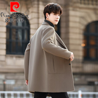 Pierre cardin high-end woolen coat men's mid-length winter thickened woolen coat slim double-sided sheep. cashmere windbreaker light brown xl