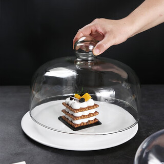 Jiayi kitchen cake glass cover transparent dustproof round dessert cover acrylic dessert cover tray bread fruit fresh-keeping cover round flat plate + medium cake glass cover 8 inches