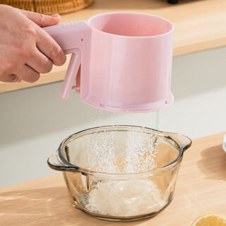 Vinland british hand-held semi-automatic flour sieve leaking mesh cup sieve with lid sieve baking tool filter sieve pink semi-automatic flour sieve/single layer 30 mesh