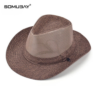Sumu bai straw hat men's sun shade hat beach hat panama hat summer outdoor mesh breathable cool hat jazz coffee regular size