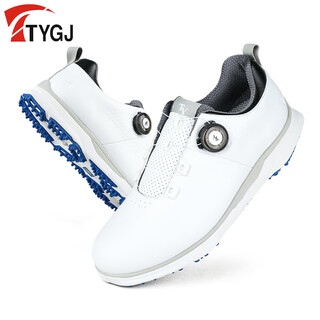 Ttygj golf shoes men's waterproof non-slip men's shoes knob shoelaces casual sports lightweight nailless golf shoes white 41