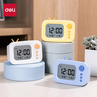 Deli trendy tv small alarm clock countdown timer cartoon smart electronic clock student-specific white le104 new year's gift for the beginning of school season