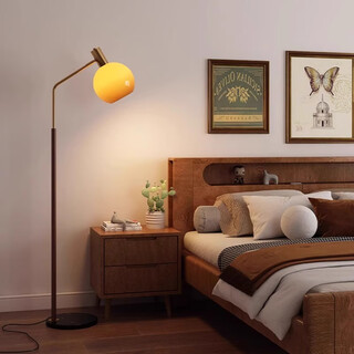 Zhongshuai nordic minimalist floor lamp living room sofa side bedside lamp bedside modern personalized decorative ambience lamp vertical simple style-walnut color floor lamp warm light