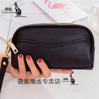 Kangaroo 2024 new double zipper clutch women's fashion small handbag mobile phone bag coin purse large capacity long wallet 662 black jd