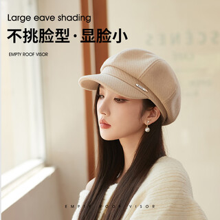 Woodpecker beret women's autumn and winter octagonal hat korean style all-match face-showing small hat british retro duck bill newsboy hat khaki