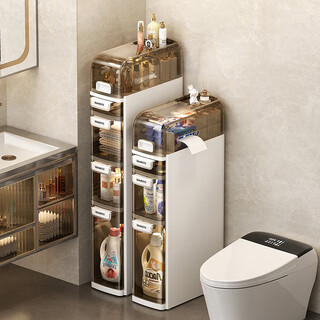 Personal bathroom storage rack toilet gap storage cabinet bathroom gap toilet side floor-standing narrow storage cabinet removable transparent visible storage cabinet - width 19cm - movable 4 layers 19*38*77.5 cm