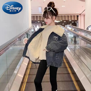 Disney (disney) girls' velvet jacket autumn and winter clothing 2024 new fashionable children's fashionable thickened winter denim top for middle and older children blue jacket velvet thickening size 170 recommended height 160cm