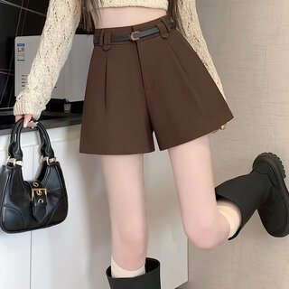 One yona hong kong trendy brand black suit shorts autumn style women's new winter outer wear high waist slimming a-line wide legs brown l recommended 105/115jin jin is equal to 0.5 kg