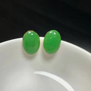 Pop natural burmese a-grade jade earrings high ice manyyang green large egg-shaped earrings burmese material 925 silver inlaid hypoallergenic earrings