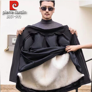 Pierre cardin winter parka men's sheepskin jacket with fur integrated liner jacket warm thickened coat real wool cotton jacket whole leather black sheepskin liner (removable) 3xl recommended weight 150-165