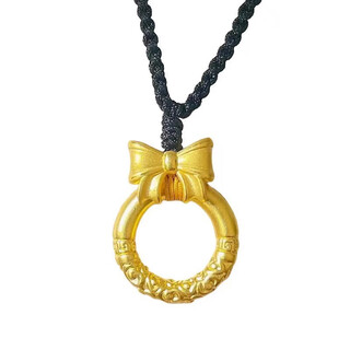 Mengpao au999 pure gold-plated silver necklace for women gold bow auspicious clouds and peace buckle pendant braided necklace gift for women butterfly bow auspicious clouds and peace buckle single pendant